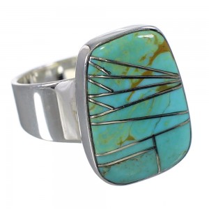 Southwestern Turquoise Inlay Silver Ring Size 6-3/4 AX88264