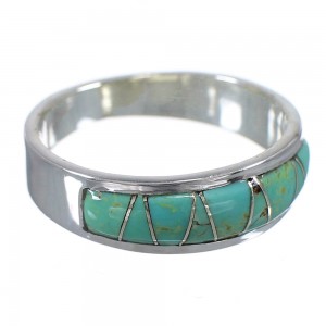 Turquoise Inlay Silver Jewelry Southwestern Ring Size 5-1/4 AX88334