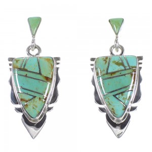 Silver And Turquoise Inlay Southwestern Arrowhead Post Dangle Earrings RX89361