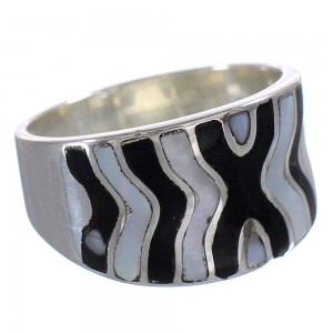 Silver Southwestern Jet Mother Of Pearl Ring Size 8-1/4 QX87599