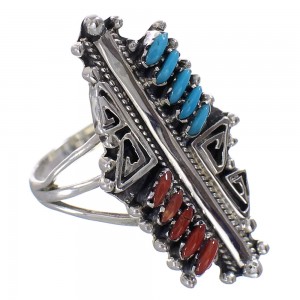 Genuine Sterling Silver Water Wave Coral And Turquoise Needlepoint Ring Size 7-1/2 YX89607