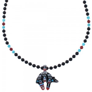 Multicolor Inlay Bear Sterling Silver Necklace Set AX93863