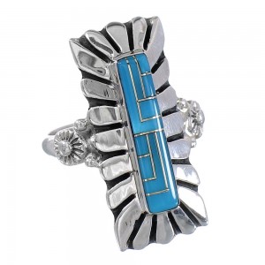 Authentic Sterling Silver Turquoise Inlay Ring Size 8-1/4 FX93734