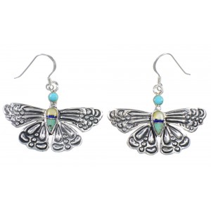 Southwest Multicolor Sterling Silver Butterfly Hook Earrings DW73014