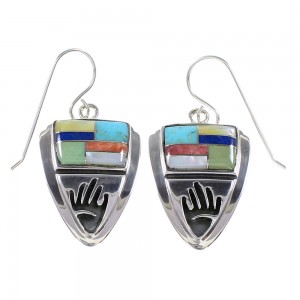 Southwestern Multicolor Silver Hand Hook Dangle Earrings YX71411