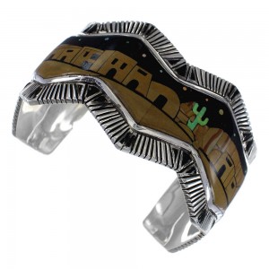 Native American Village Design Multicolor Cuff Bracelet MW75557