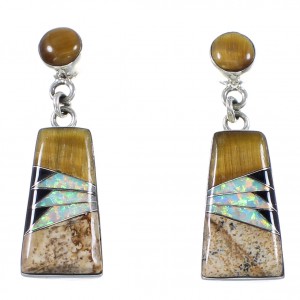 Sterling Silver Multicolor Inlay Post Dangle Earrings FS62376