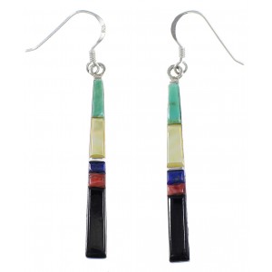 Southwestern Multicolor Inlay Hook Dangle Earrings BW76154