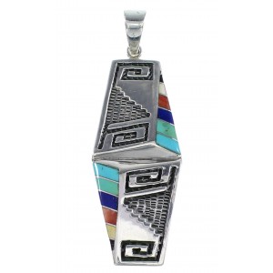 Multicolor Inlay Water Wave Southwest Sterling Silver Pendant HX27398