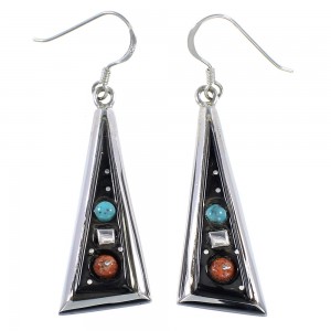 Southwest Sterling Silver Multicolor Hook Dangle Earrings EX24771