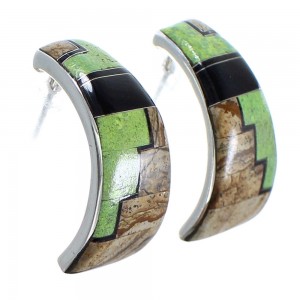 Sterling Silver Multicolor Inlay Post Hoop Earrings FX31236