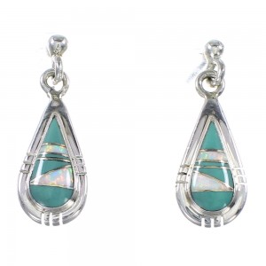 Silver Turquoise And Opal Tear Drop Post Dangle Earrings AX76926