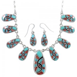 Southwest Jewelry Red Oyster Shell Turquoise Link Necklace Set PX37950