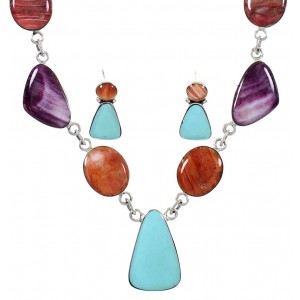 Southwestern Multicolor Silver Necklace Earring Set PS61239