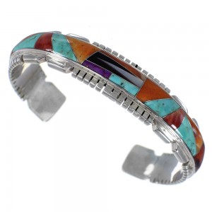 Sterling Silver Turquoise Multicolor Inlay Cuff Bracelet OS59517