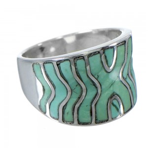 Turquoise Inlay And Sterling Silver Southwestern Ring Size 5 CW63731