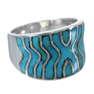 Southwest Silver And Turquoise Inlay Ring Size 6-1/2 Jewelry CW63803