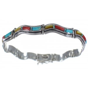 Multicolor Sterling Silver Southwestern Link Bracelet PS64125