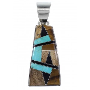Southwest Inlay Jewelry Sterling Silver Multicolor Pendant QS57883