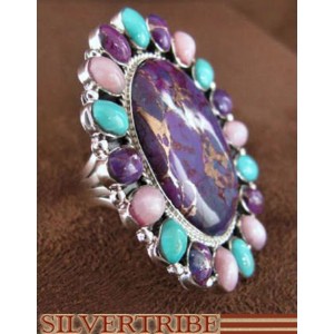 Turquoise Multicolor Jewelry Sterling Silver Ring Size 6-3/4 HS47553