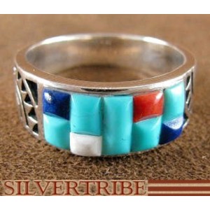 Turquoise And Multicolor Inlay Sterling Silver Ring Size 6-1/2 AS27754