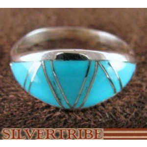 Sterling Silver Jewelry Turquoise Inlay Ring Size 5-3/4 HS42759