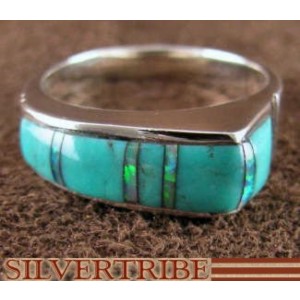 Sterling Silver Turquoise Opal Inlay Ring Size 6-3/4 Jewelry HS35382 