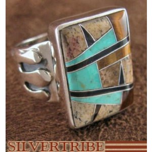 Sterling Silver Turquoise Tiger Eye Multicolor Ring Size 6-1/4 NS35526