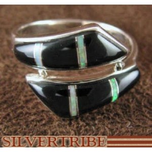 Opal Black Inlay Sterling Silver Jewelry Ring Size 6-1/2 RS35697 