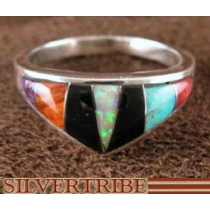 Opal Multicolor Inlay Sterling Silver Ring Size 5-3/4 Jewelry NS36181