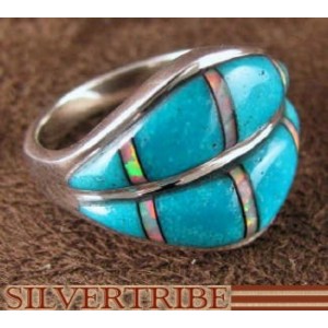 Genuine Sterling Silver Turquoise Opal Inlay Ring Size 6-3/4 NS36476