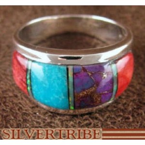 Sterling Silver Turquoise Multicolor Inlay Ring Size 8-1/2 NS36542