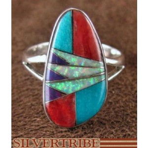 Multicolor Inlay Jewelry Sterling Silver Ring Size 7-1/2 NS37219  