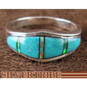 Turquoise And Opal Inlay Jewelry Silver Ring Size 6-3/4 RS37172