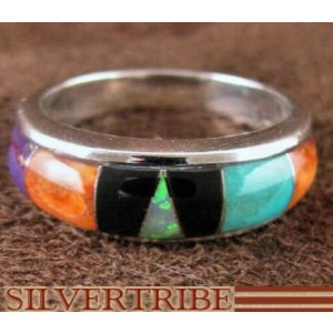 Turquoise Multicolor Jewelry Sterling Silver Ring Size 6-3/4 RS37402 