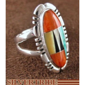 Sterling Silver Turquoise And Multicolor Ring Size 8-1/2 DS37692