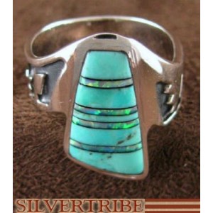 Turquoise Opal Inlay Jewelry Sterling Silver Ring Size 5-1/2 AS37096