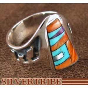 Multicolor Turquoise Sterling Silver Ring Size 8-1/2 AS37272