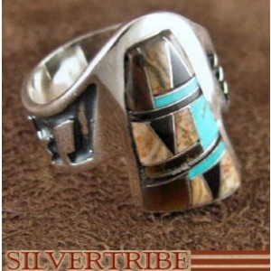 Turquoise Tiger Eye Multicolor Sterling Silver Ring Size 5-1/2 AS37061