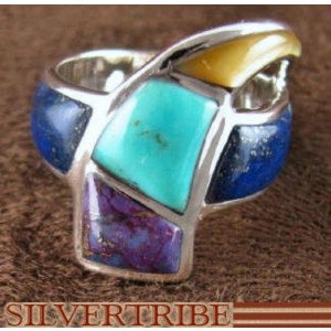 Turquoise Multicolor Sterling Silver Jewelry Ring Size 5-1/4 RS38073 