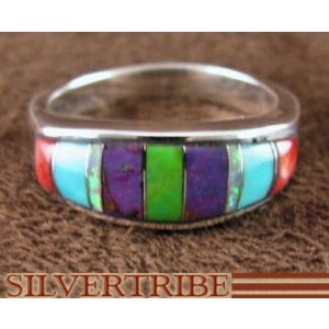 Turquoise Multicolor Inlay Sterling Silver Ring Size 5-3/4 RS38236 