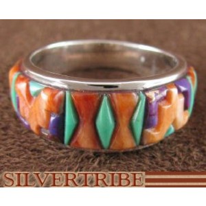 Multicolor Inlay Jewelry Sterling Silver Ring Size 8-1/2 AS39465