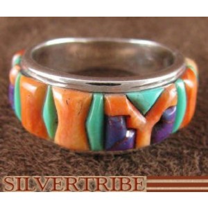 Multicolor Inlay Genuine Sterling Silver Ring Size 6-1/2 AS39488