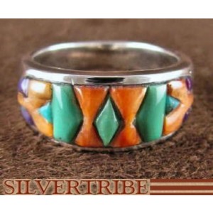 Sterling Silver Turquoise Multicolor Inlay Ring Size 8-1/2 DS38089