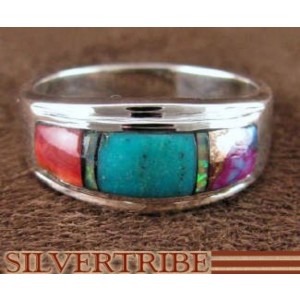 Turquoise Opal Multicolor Sterling Silver Ring Size 5-3/4 DS38202