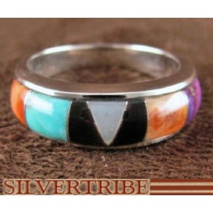 Turquoise Multicolor Inlay Sterling Silver Ring Size 5-3/4 DS38257