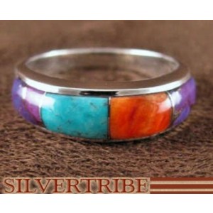 Sterling Silver Turquoise And Multicolor Inlay Ring Size 5-3/4 DS38439