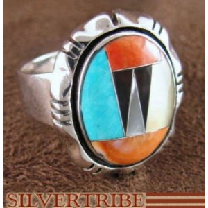 Sterling Silver Turquoise Multicolor Inlay Ring Size 8-1/4 DS38949 