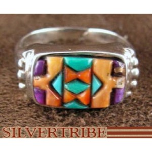 Silver Jewelry Turquoise And Multicolor Inlay Ring Size 8-1/2 NS38657