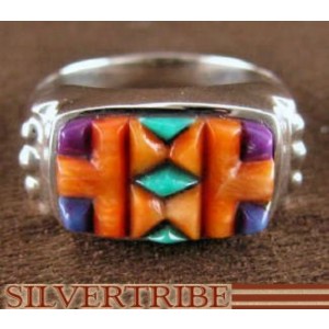 Sterling Silver Jewelry Turquoise Multicolor Inlay Ring Size 7 NS38658